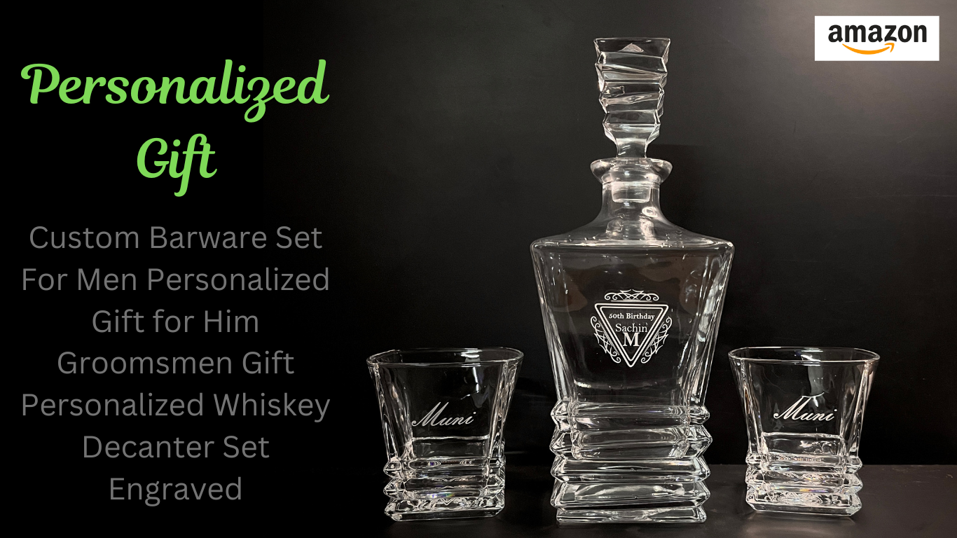 Custom Barware Set For Men - Personalized Gift for Him - Groomsmen Gift – Personalized Whiskey Decanter Set – Engraved