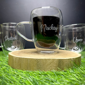 Personalized Double Wall Insulated Glass Coffee Mug, Custom Engraved Tea Cup Wedding Favors, Mom Dad Birthday Christmas Logo Corporate Gift
