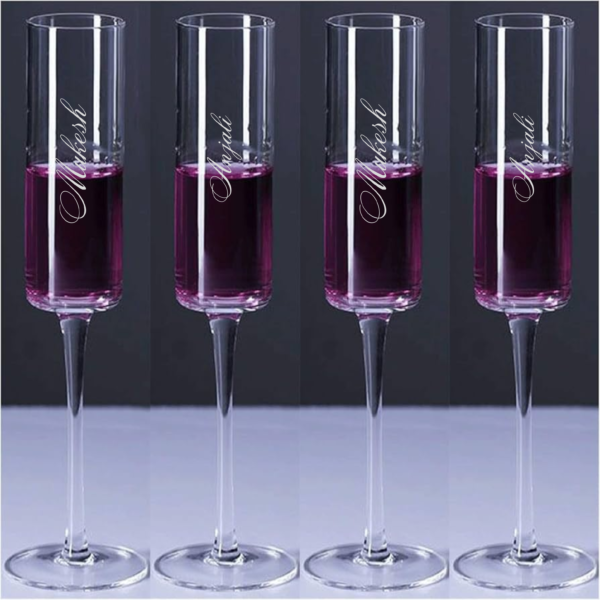Personalized Pair of Crystal Toasting Flutes in Custom deep Engraved, Couple Champagne Glasses Set Valentines Anniversary Wedding Gift
