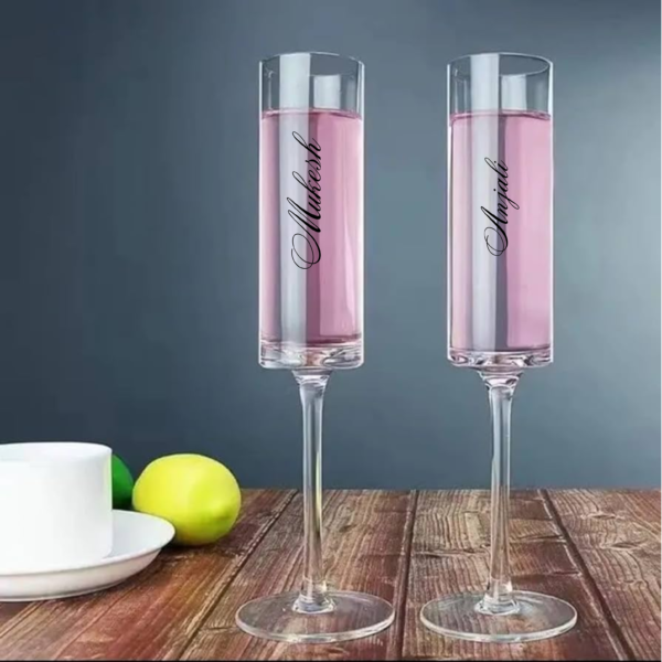 Personalized Pair of Crystal Toasting Flutes in Custom deep Engraved, Couple Champagne Glasses Set Valentines Anniversary Wedding Gift