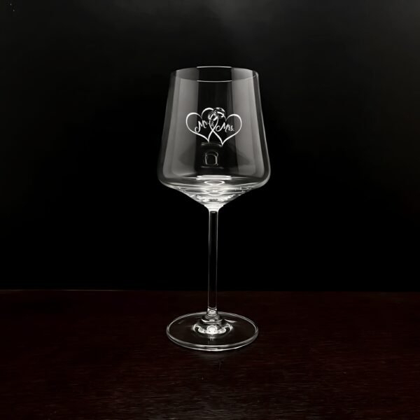 Mr & Mrs Wine Glasses, Wedding Gift Set of 2, Crystal Clear with Heart Design