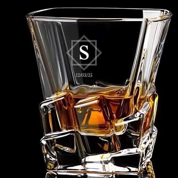 Best2U-Personalized Crystal Whisky Glass with Monogram and Date, Twisted Design