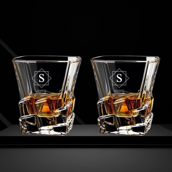 Best2U-Personalized Crystal Whisky Glass with Monogram and Date, Twisted Design
