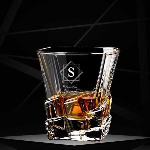 Best2U-Personalized Crystal Whisky Glass with Monogram and Date, Twisted Design