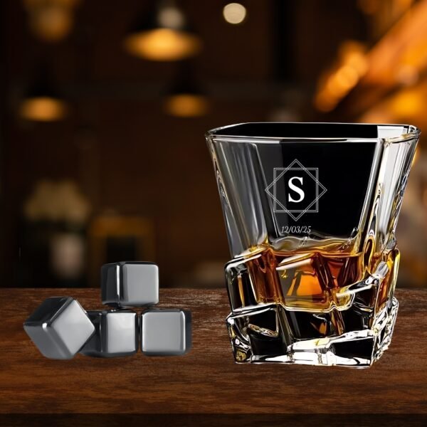 Best2U-Personalized Crystal Whisky Glass with Monogram and Date, Twisted Design