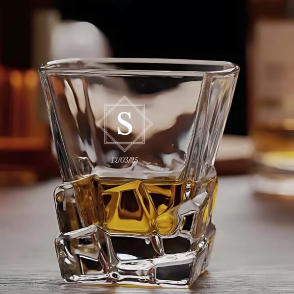 Best2U-Personalized Crystal Whisky Glass with Monogram and Date, Twisted Design
