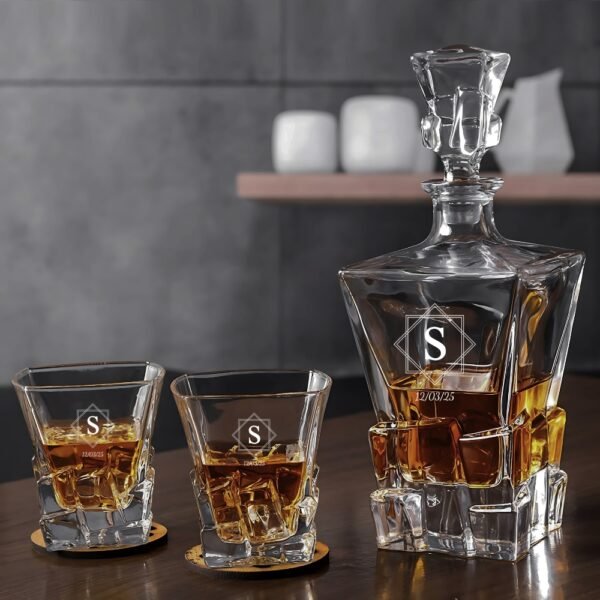 Best2U-Personalized Crystal Whisky Glass with Monogram and Date, Twisted Design